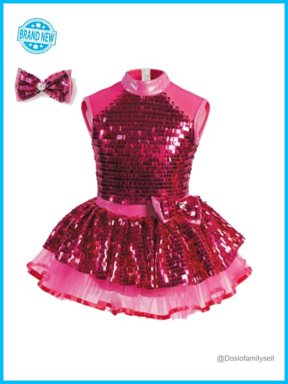 Girls Sequin Dance Outfit Tutu Dress with Bow Headpiece for Recital